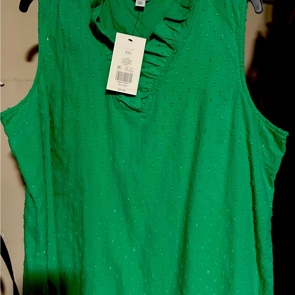 Crown & Ivy Women’s Top
Green gate with Ruffle Neck
NWT Size XXL
smoke free home
